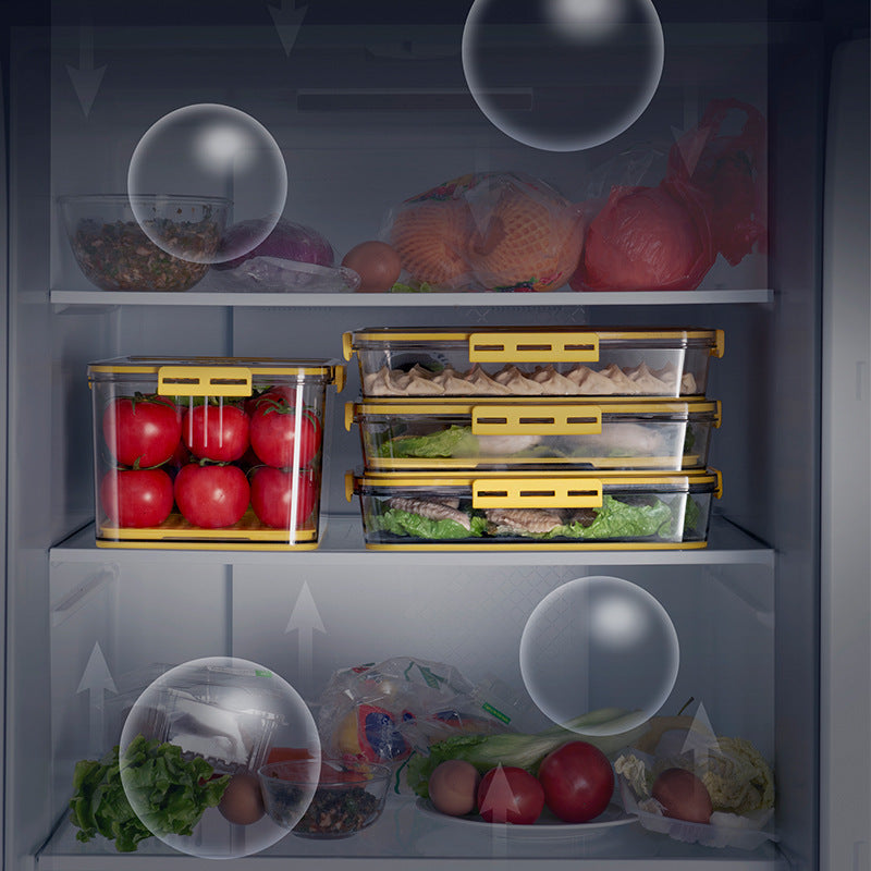 Refrigerator Storage Box Plastic Kitchen Organizer Timing Frozen Food Grade PET Sealed Large Capacity Transparent Storage Box