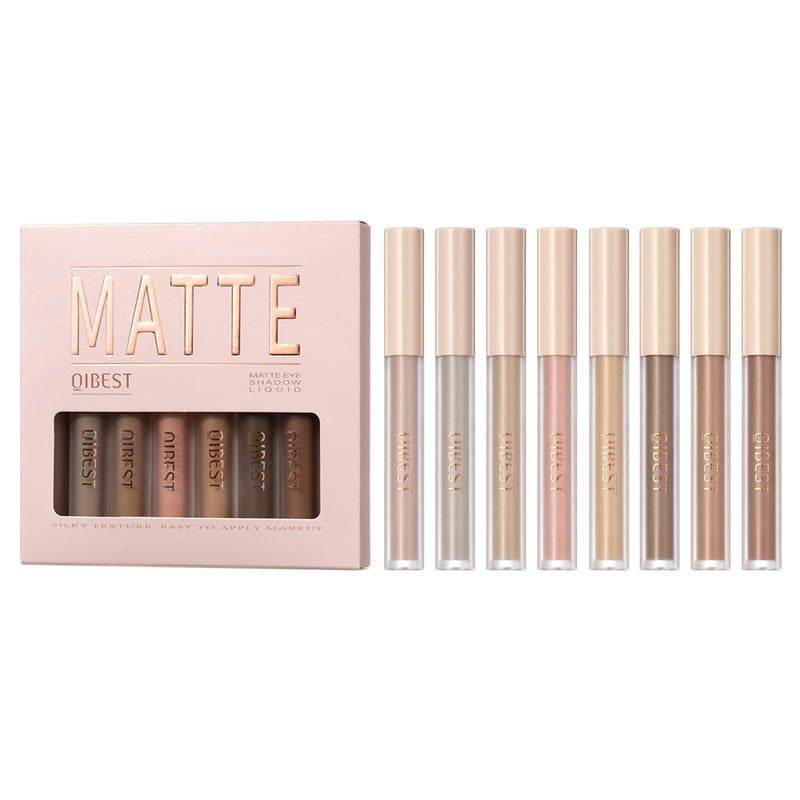 QIBEST Matte Liquid Eyeshadow Mist Modify Face Nude Earth Color Three-dimensional Eye and Cheek Dual-use Set