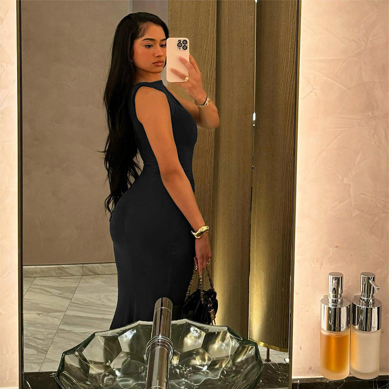 European and American style 2024 spring new style trend temperament commuting solid color pleated high waist hip-wrapped slim fit dress long skirt for women