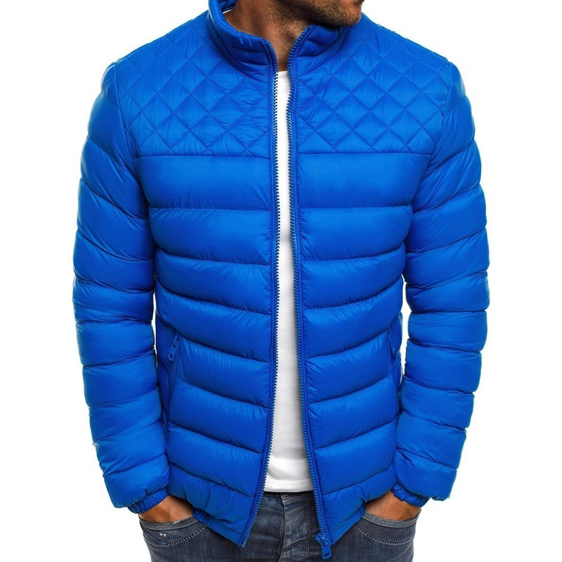 AliExpress cross-border foreign trade cotton-padded men's European and American solid color stand-up collar casual warm cotton clothing trendy men's padded jacket
