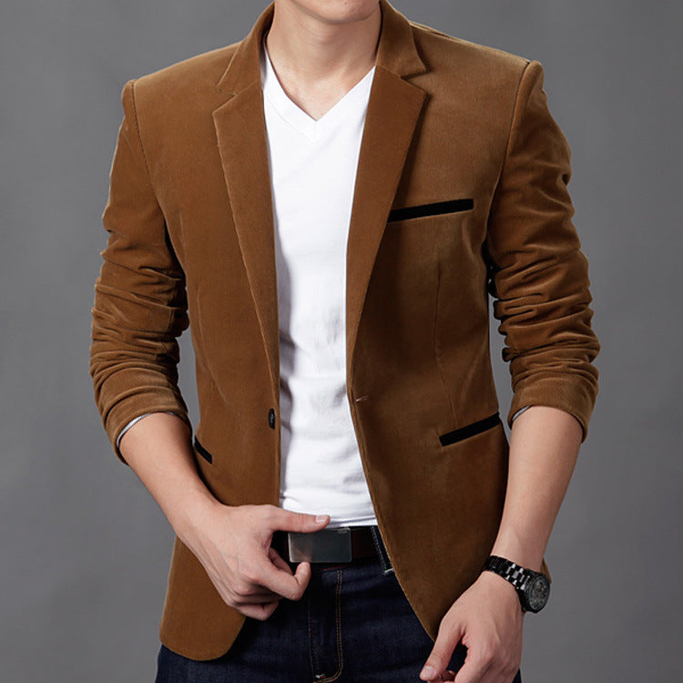 New Korean business casual suit for autumn and winter men's youth fashion slim corduroy suit small suit