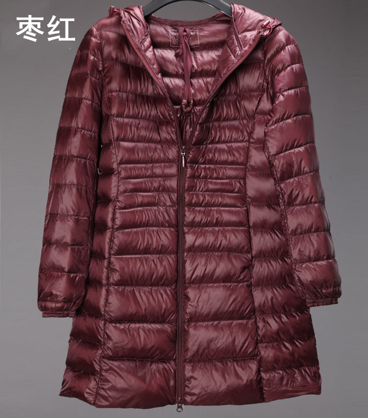 Cross-border women's clothing autumn and winter hooded down jackets plus size light and thin slim-fit mid-length women's jacket S-7XL