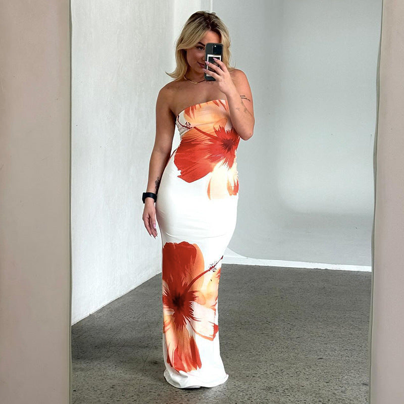 European and American cross-border women's summer new print sexy tube top waist hip dress children's fashion high-end