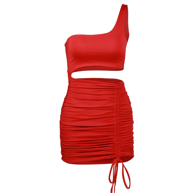 2021 summer European and American sexy lace-up hollow ladies dress Amazon ebay cross-border bag hip fold women's clothing
