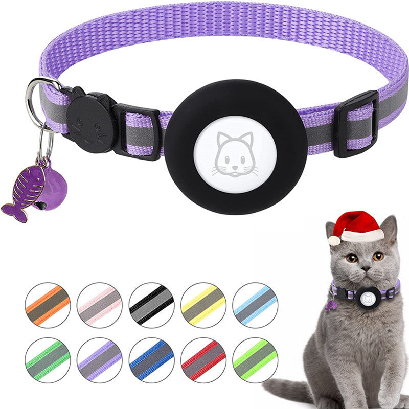 Suitable for Apple Airtag tracker protective case pet reflective belt bell fish bone pendant collar cat collar