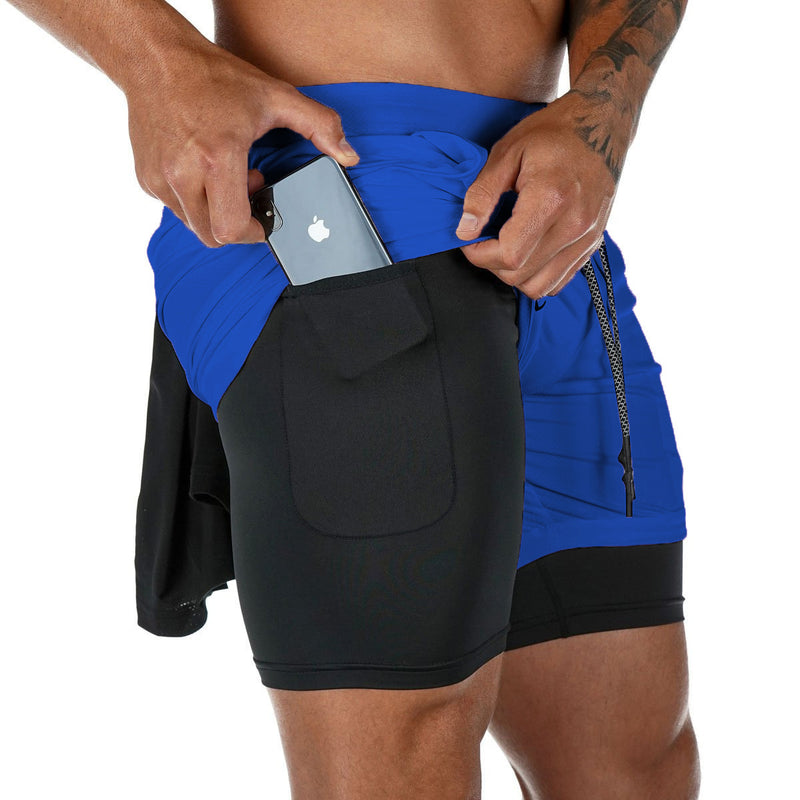Cross-border summer sports shorts men's double-layer quick-drying breathable squat jogging exercise casual pants basketball five-point pants