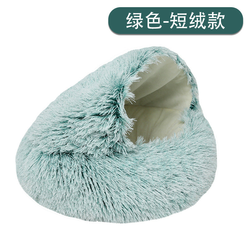 Crystal velvet warm round half-pack cat litter pet kennel deep sleep plush round nest sleeping bag semi-closed cat litter