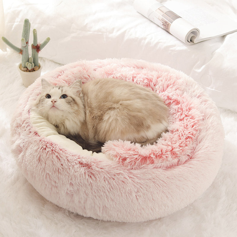 Crystal velvet warm round half-pack cat litter pet kennel deep sleep plush round nest sleeping bag semi-closed cat litter