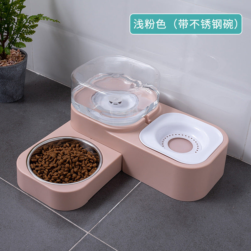 Pet feeder double bowl two-in-one square drinking water automatic feeder drinking cat dog rice bowl cat bowl