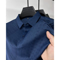 High-end atmospheric ice silk short-sleeved T-shirt men's lapel summer plaid middle-aged dad wear polo shirt half-sleeved top clothes
