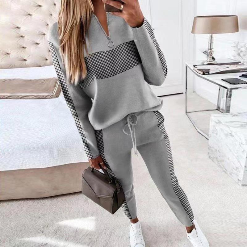 2022 Amazon spring and autumn new cross-border European and American popular women's gray splicing suit