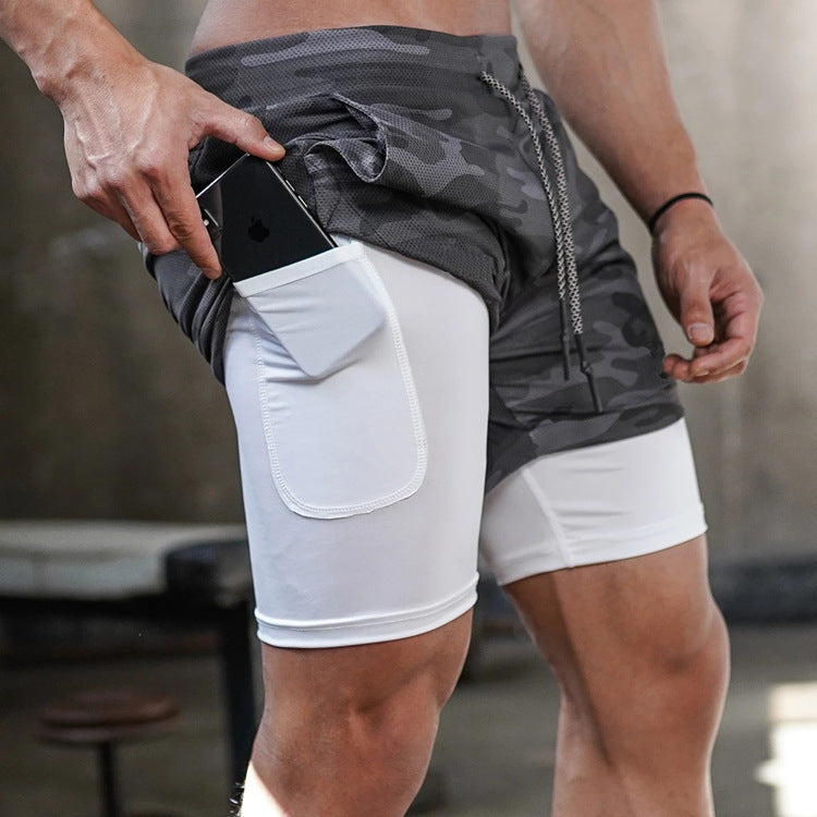 Cross-border summer sports shorts men's double-layer quick-drying breathable squat jogging exercise casual pants basketball five-point pants