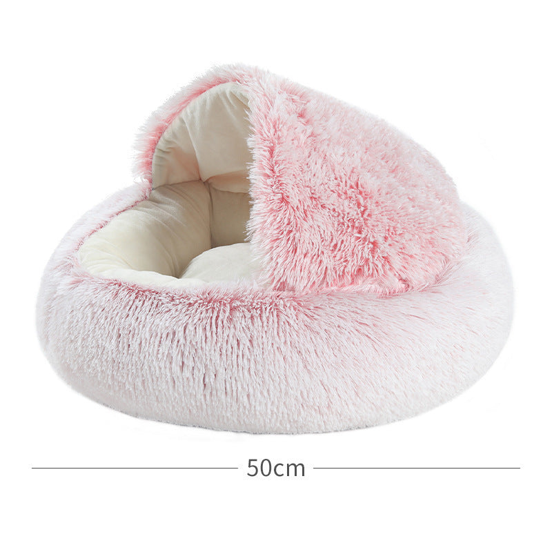 Crystal velvet warm round half-pack cat litter pet kennel deep sleep plush round nest sleeping bag semi-closed cat litter