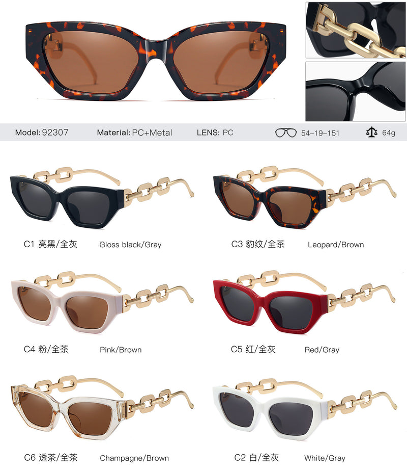 95307 European and American cross-border new trend small frame sunglasses personality chain temples tide shot sunshade sunglasses female