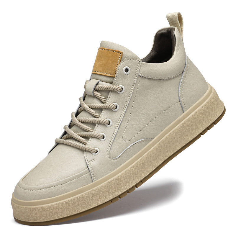 Two-layer cowhide men's shoes autumn new flat-heel soft-soled shoes trendy all-match breathable genuine leather casual leather shoes beige