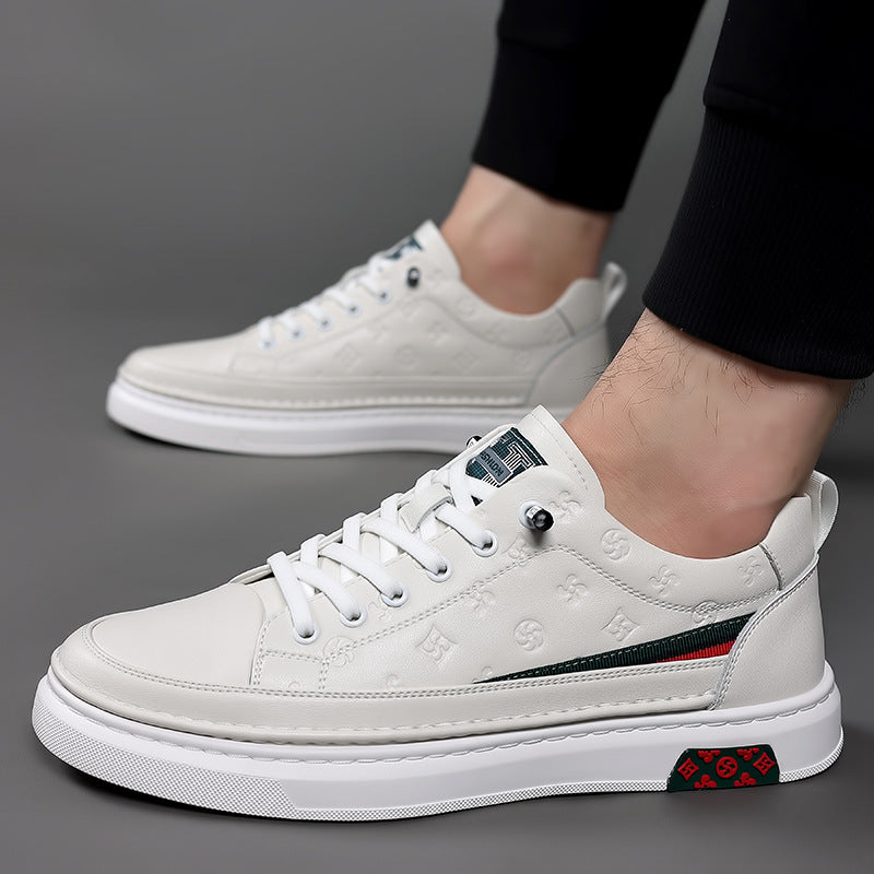 Men's shoes 2023 autumn new British fashion genuine leather casual white shoes men's trendy all-match slip-on sneakers
