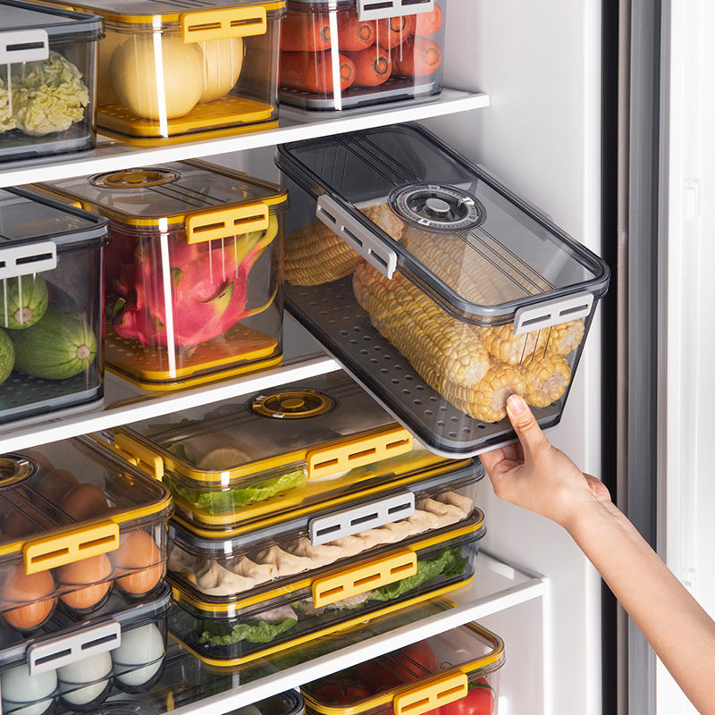 Refrigerator Storage Box Plastic Kitchen Organizer Timing Frozen Food Grade PET Sealed Large Capacity Transparent Storage Box