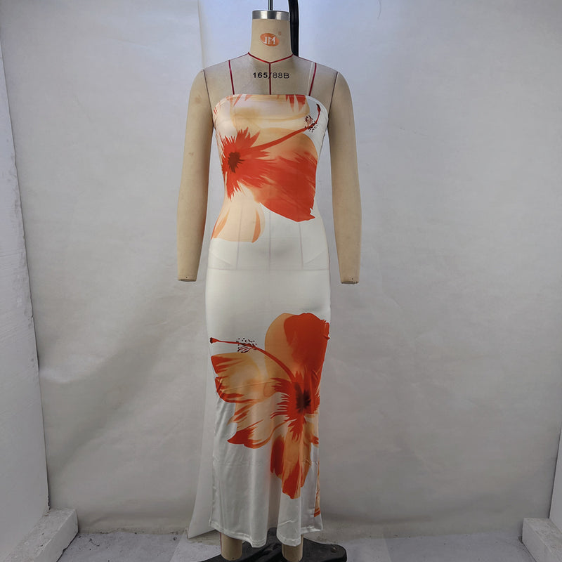 European and American cross-border women's summer new print sexy tube top waist hip dress children's fashion high-end