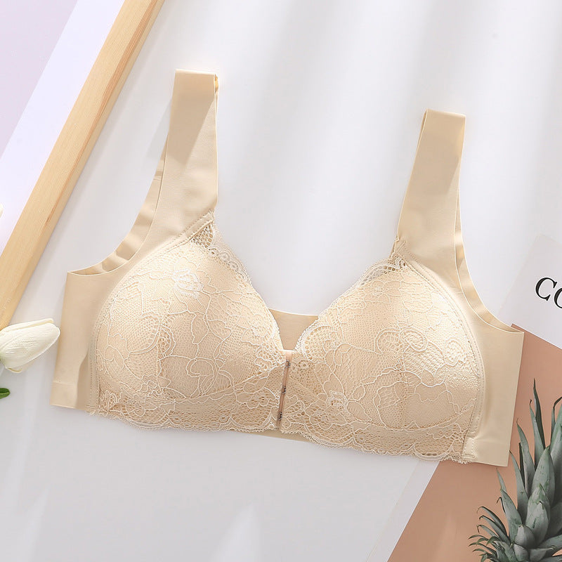 Cross-border plus size underwear without steel ring bra front buckle seamless vest lace beautiful back plus size underwear nursing bra