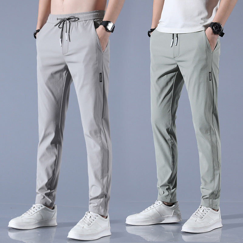 Ice Silk Pants Men's 2022 Summer New Black Label Thin Business Casual Pants Elastic Breathable Straight Sports Trousers