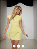 European and American cross-border 2023 new summer solid color short-sleeved sexy slim high-waisted short dress