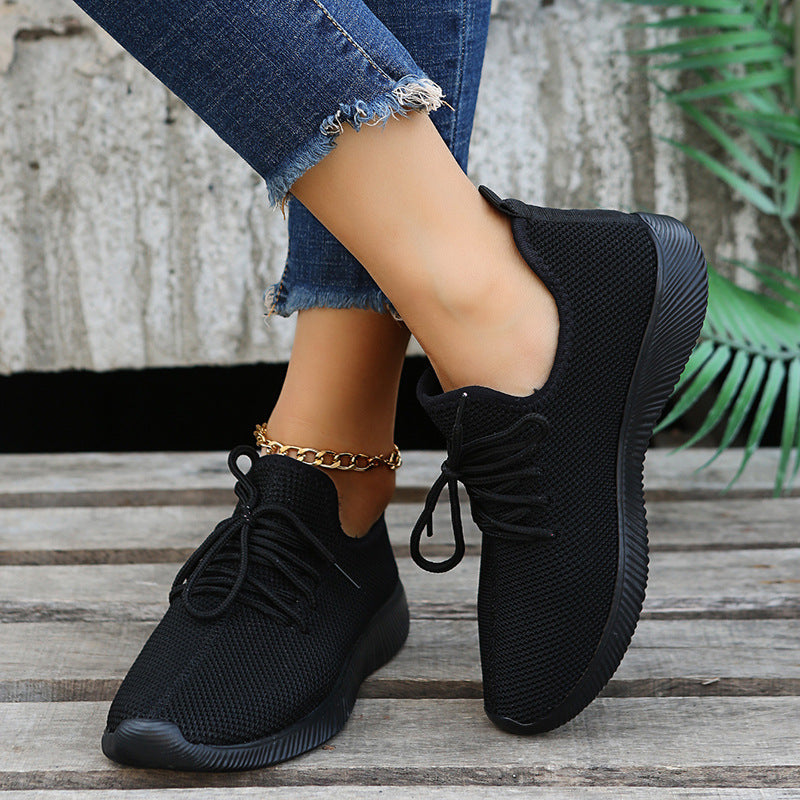 2022 new spring, summer and autumn all-match women's single shoes flat soft sole shoes Korean version trend casual flying woven sports running shoes