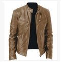 2021 AliExpress Men's Large Size Zipper Cardigan Pocket PU Leather Stand Collar Slim Leather Jacket Jacket Wholesale