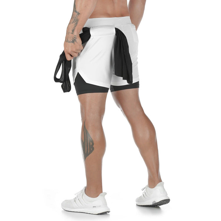 Cross-border summer sports shorts men's double-layer quick-drying breathable squat jogging exercise casual pants basketball five-point pants
