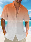 2024 Amazon eBay hot selling summer lapel gradient print short sleeve button linen shirt men's wear