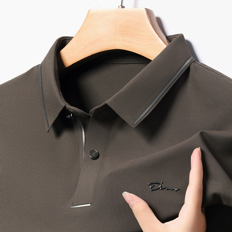 Live e-commerce ice silk men's long-sleeved T-shirt middle-aged dad wear thin top lapel seamless bottoming POLO shirt