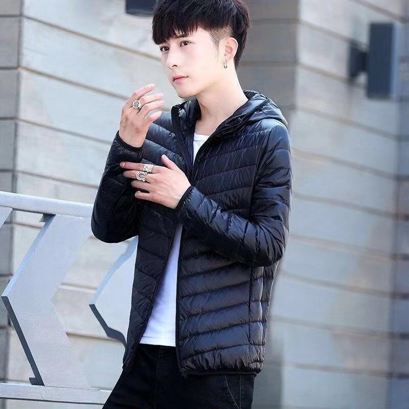 Foreign trade men's light down padded jacket men's winter Korean version slim hooded stand-up collar solid color warm padded jacket men