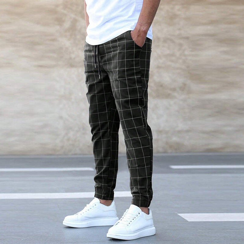 2024 New European and American Amazon Street Fashion Pants Plaid Casual Trousers Fashion Men's Casual Pants Drawstring Pants Wholesale