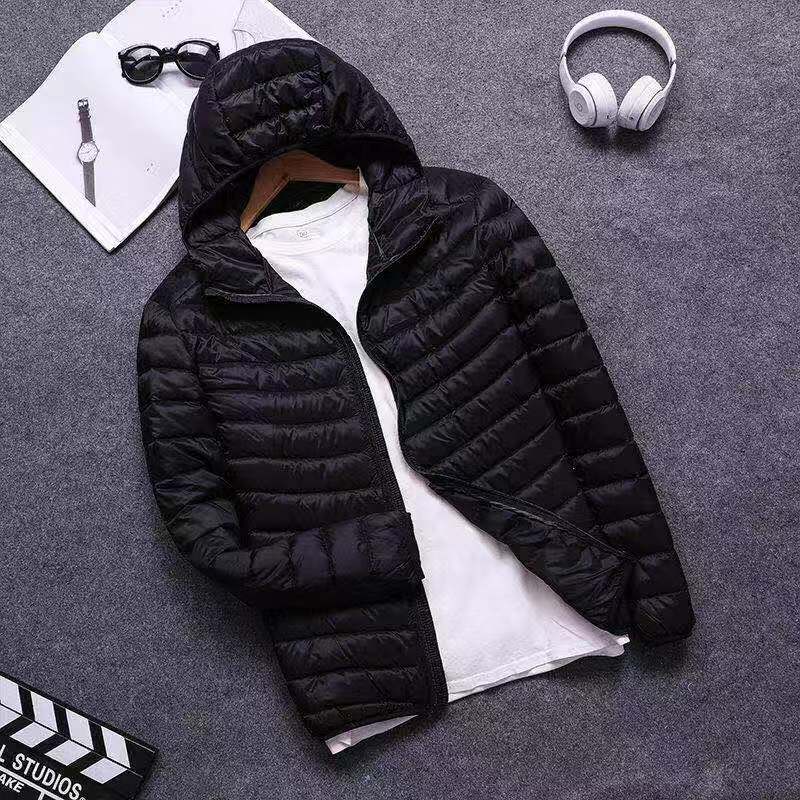 Foreign trade men's light down padded jacket men's winter Korean version slim hooded stand-up collar solid color warm padded jacket men