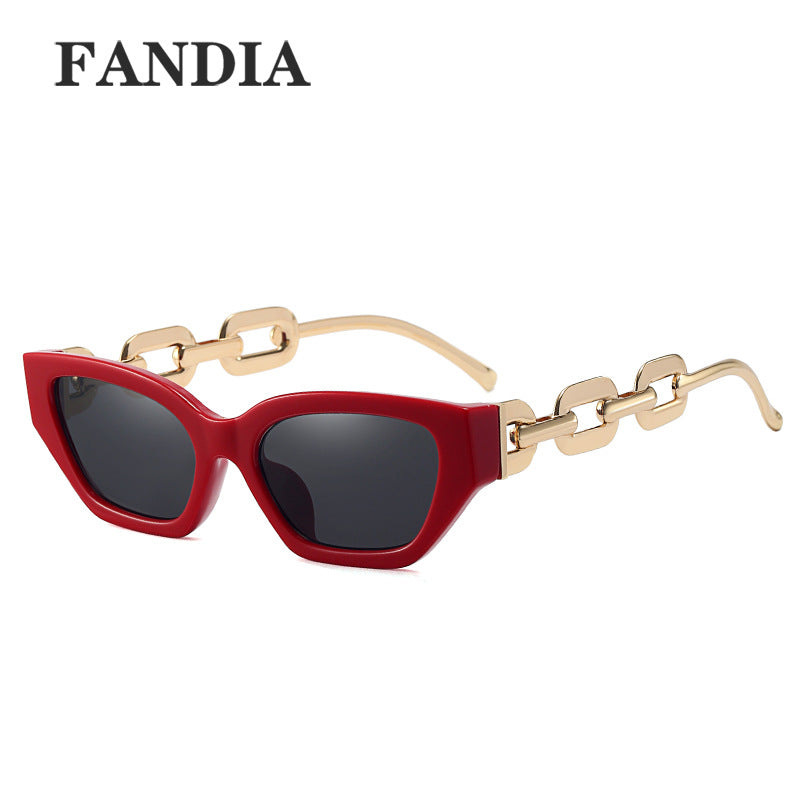95307 European and American cross-border new trend small frame sunglasses personality chain temples tide shot sunshade sunglasses female