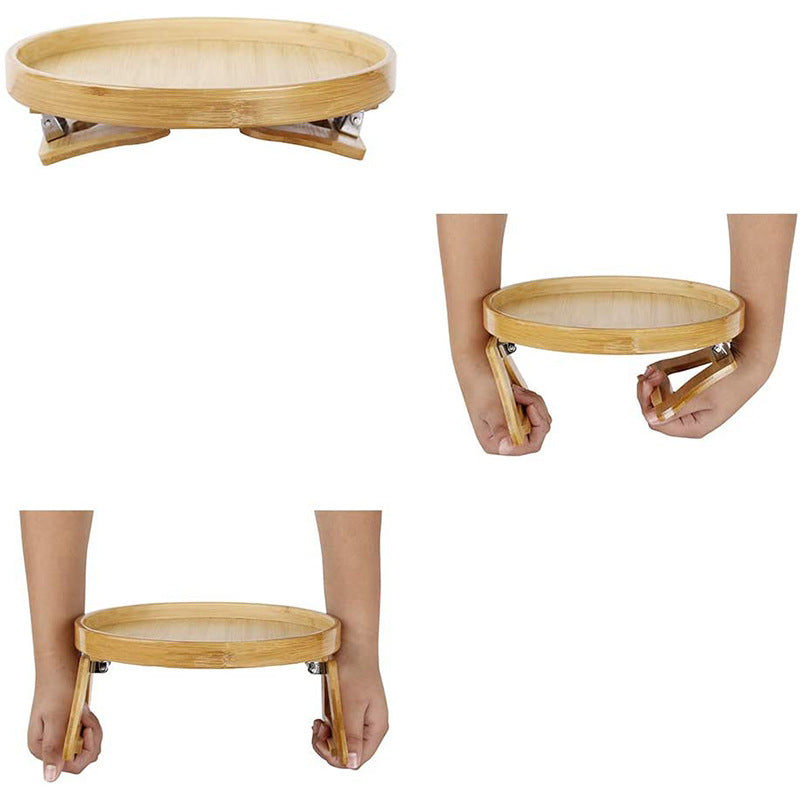 Bamboo Sofa Disc Round Storage Bamboo Disc Sofa with Leg Tray Foldable Bed Tray Round Tray