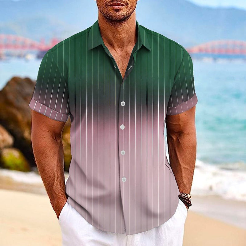 Cross-border men's shirt linen shirt gradient pattern printing outdoor street short-sleeved fashion casual shirt