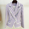 Spot 2022 new temperament women's jacket lion buckle houndstooth woolen loose beard edge slim suit jacket