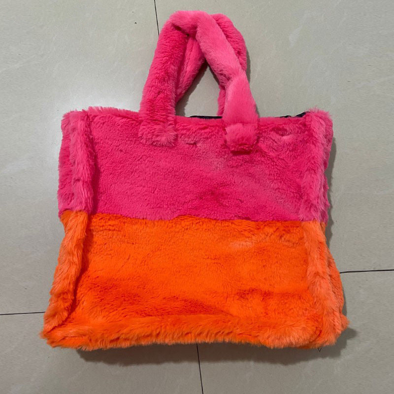 2021 winter bag new fashion hand-carrying plush bag casual one-shoulder hand-held oblique cross armpit hairy women's bag