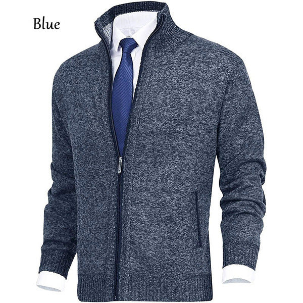 2023 autumn and winter new men's solid color stand collar fashion cardigan sweater knitted jacket large size sweater men