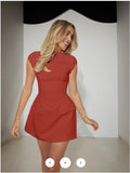 European and American cross-border 2023 new summer solid color short-sleeved sexy slim high-waisted short dress