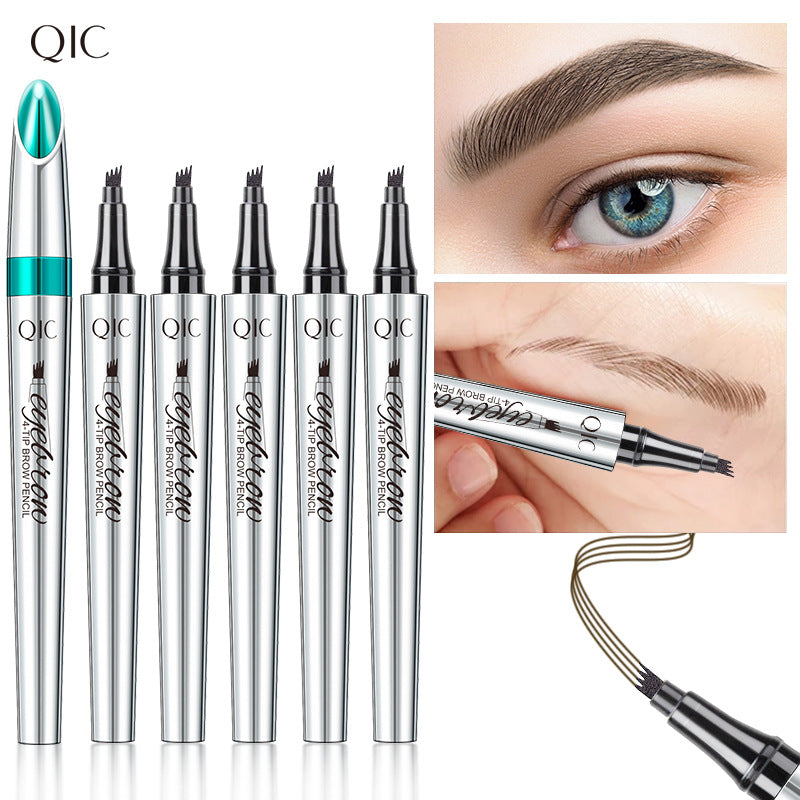 Wholesale QIC four-fork eyebrow pencil waterproof and non-fading simulation four-claw liquid wild water eyebrow pencil beauty makeup cross-border makeup