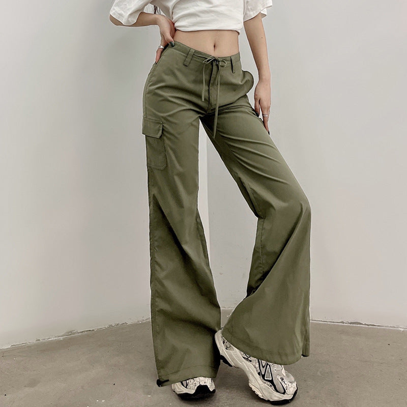 European and American style women's clothing 2022 spring fashion bow tie pocket overalls low waist slim casual leggings
