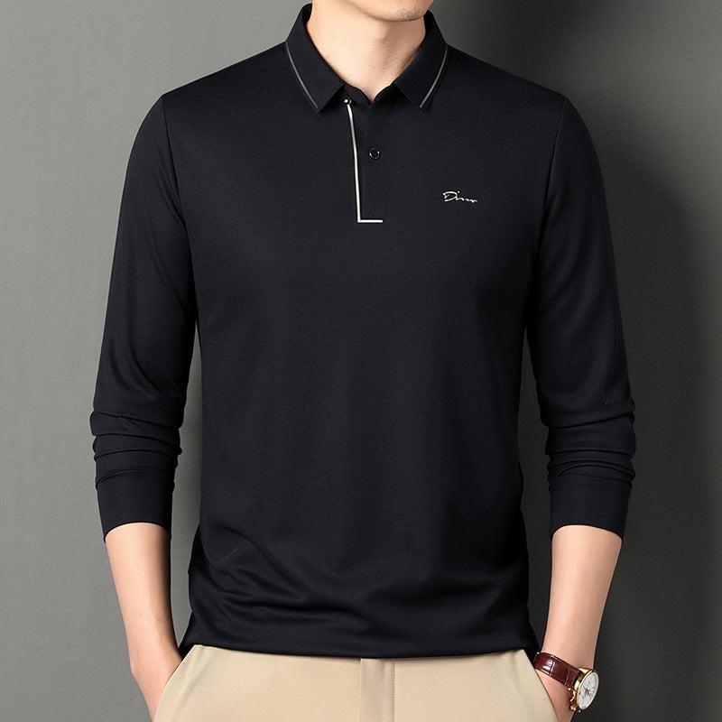 Live e-commerce ice silk men's long-sleeved T-shirt middle-aged dad wear thin top lapel seamless bottoming POLO shirt