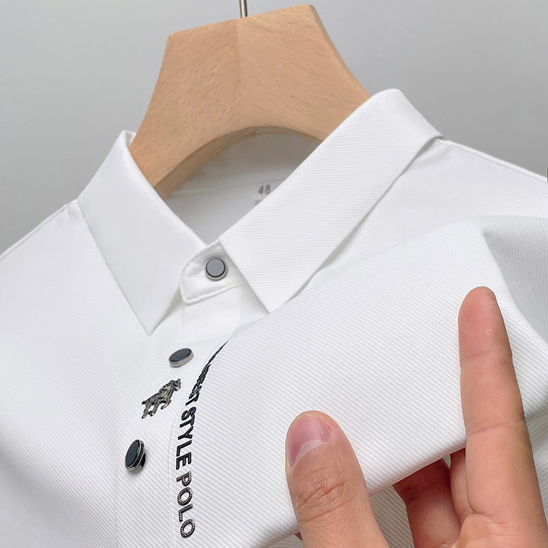2023 new summer style men's young and middle-aged lapel seamless breathable fashionable short-sleeved T-shirt POLO shirt