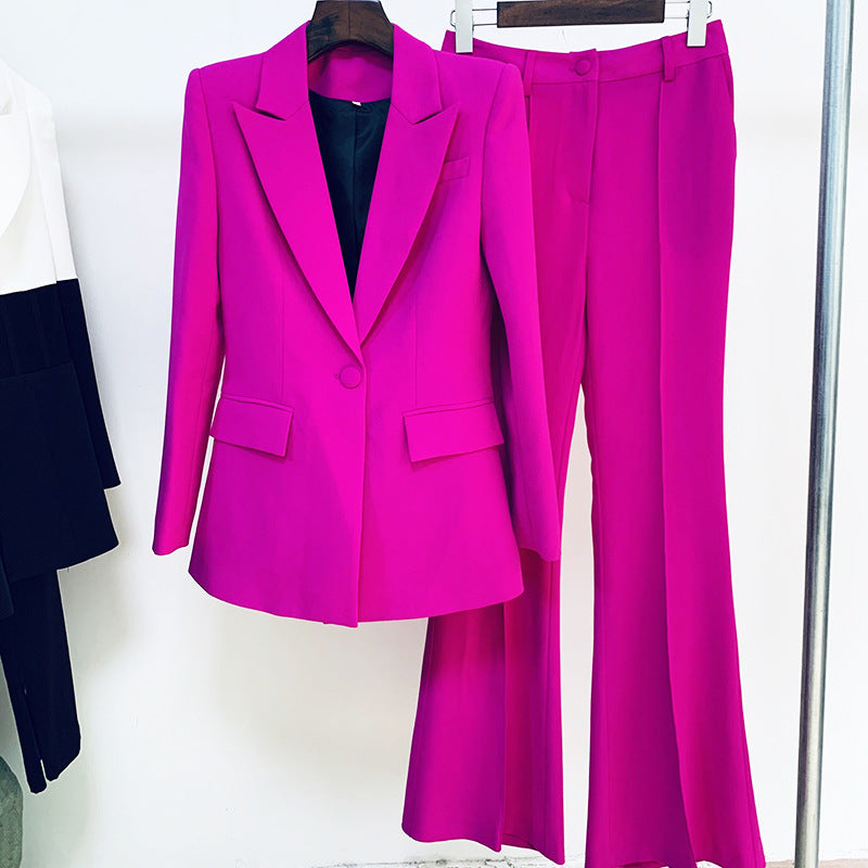 2021 European and American star professional wear fashion one button cloth button mid-length suit + flared pants two-piece suit