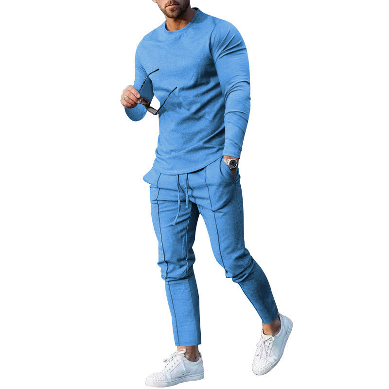 European goods foreign trade men's clothing suit spring and autumn style two-piece suit round neck long-sleeved T-shirt trousers suit men's autumn casual wear