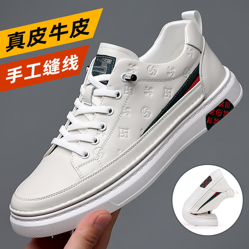 Men's shoes 2023 autumn new British fashion genuine leather casual white shoes men's trendy all-match slip-on sneakers
