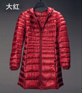 Cross-border women's clothing autumn and winter hooded down jackets plus size light and thin slim-fit mid-length women's jacket S-7XL