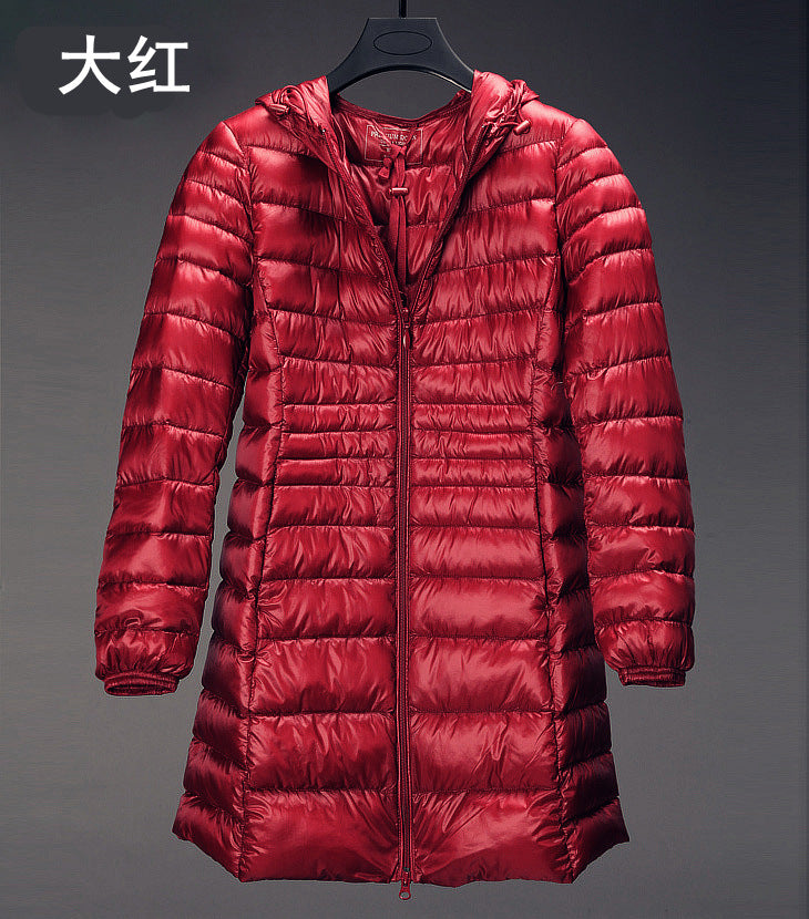 Cross-border women's clothing autumn and winter hooded down jackets plus size light and thin slim-fit mid-length women's jacket S-7XL