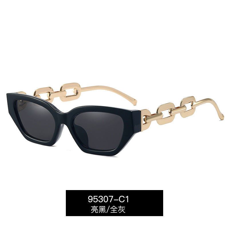 95307 European and American cross-border new trend small frame sunglasses personality chain temples tide shot sunshade sunglasses female